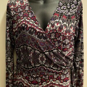 Nicole Miller tribal multicolor front drape dress